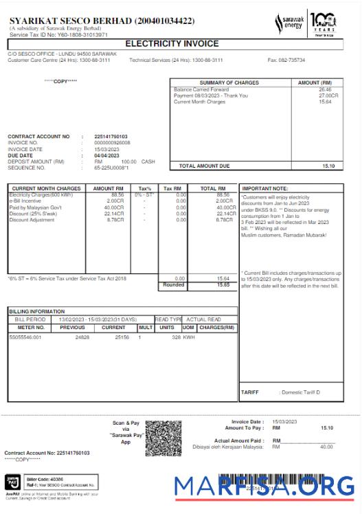 Blank MALAYSIA SARAWAK ENERGY utility bill Wordd and PDF template